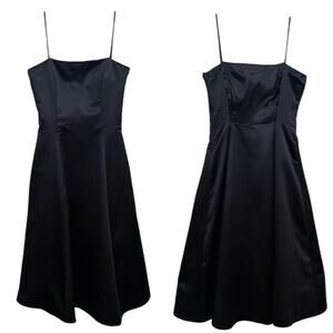 VTG Y2K 90s City Triangles Satin Midi Dress Size 6 Black Tulle HOCO Prom FLAW